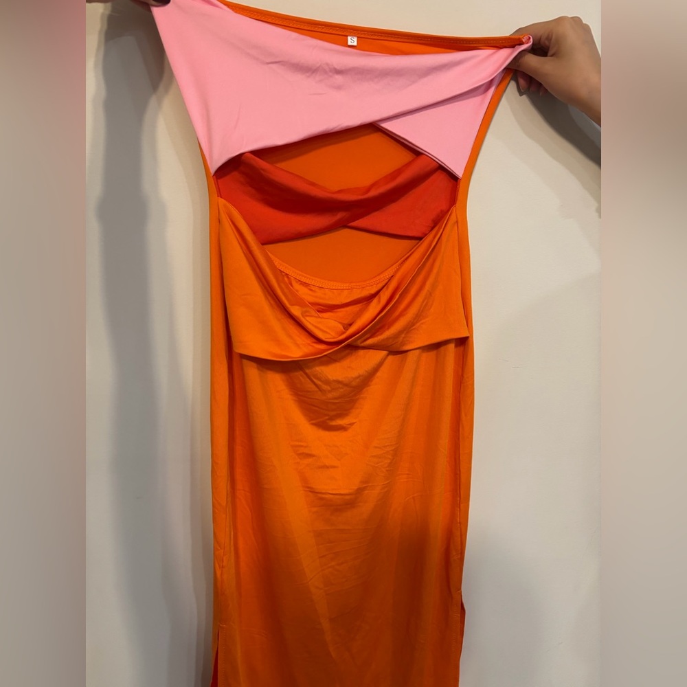 SHEIN Orange and Pink One Piece Swimsuit